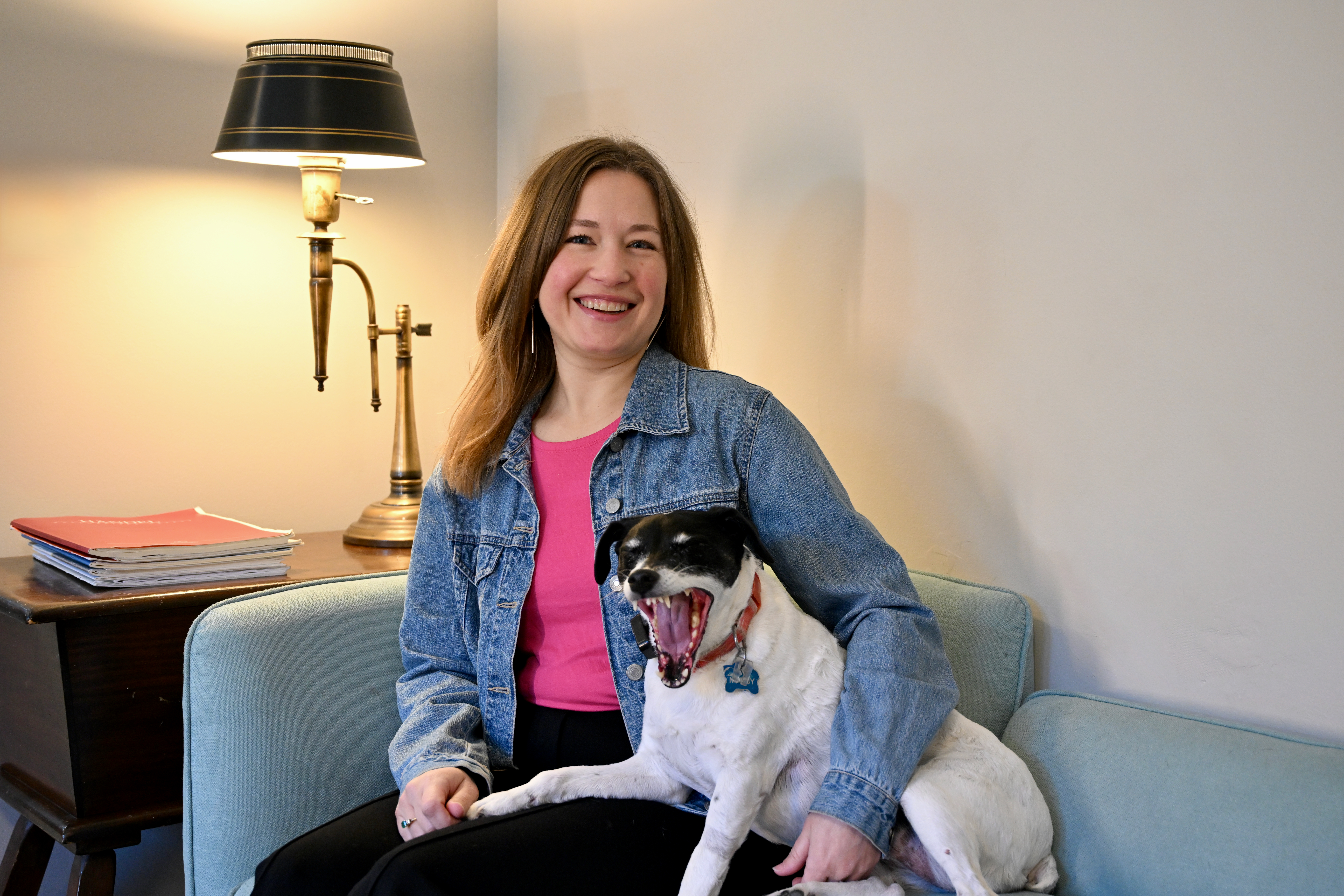 Lindsay with the white terrier, Maeby. Photo by AVDude.