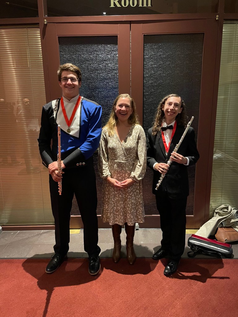 Lindsay with two students who participated in Nebraska All-State band/orchestra, November 2023